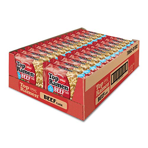 Nissin Top Ramen Noodle Soup, Beef, 3 Ounce Pack Of 24