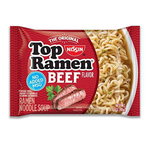 Nissin Top Ramen Noodle Soup, Beef, 3 Ounce Pack Of 24
