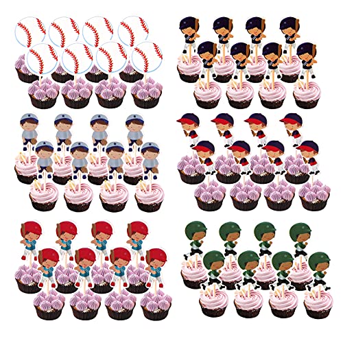 Nmas 48Pcs Baseballs Cupcake Toppers For Birthday Sport Theme Pa
