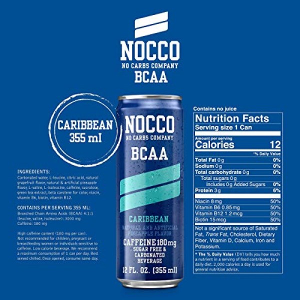 NOCCO BCAA Variety Pack 12 x 12 Fl Oz Carbonated, ZERO Sugar, Lo...