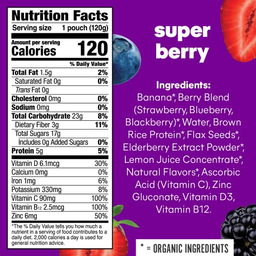 Noka Superfood Fruit Smoothie Pouches, Super Berry with Immune S...