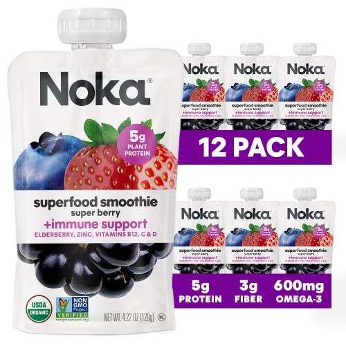 Noka Superfood Fruit Smoothie Pouches, Super Berry with Immune S...