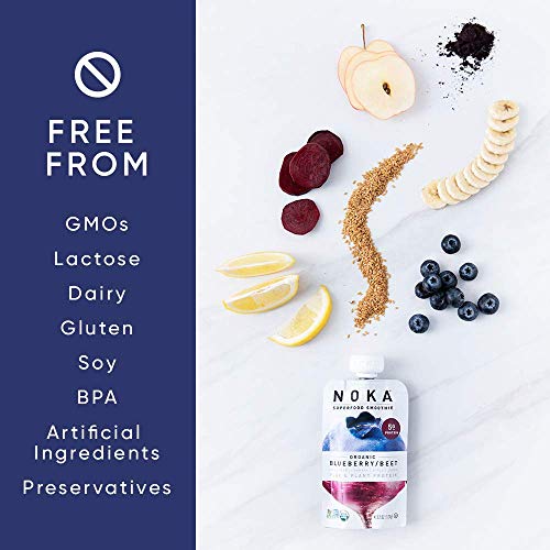 Noka Superfood Pouches Blueberry Beet 6 Pack | 100% Organic Fr