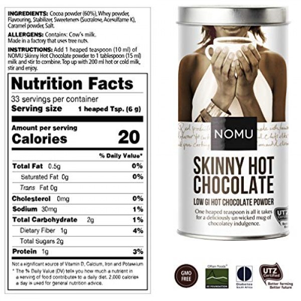 NOMU Skinny 60% Cocoa Hot Chocolate 33 servings | 20 Calories ...