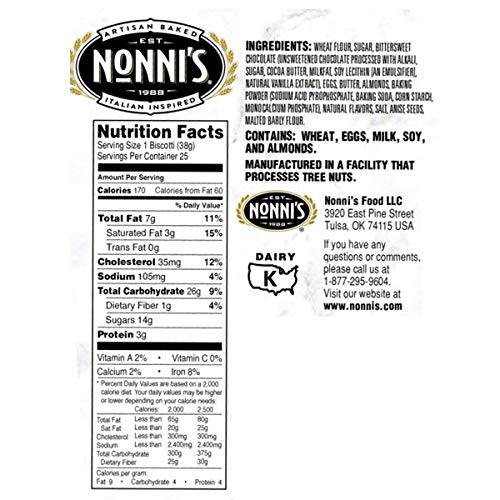 Nonnis Almond Dark Chocolate 25Ct Biscotti With Real Almonds