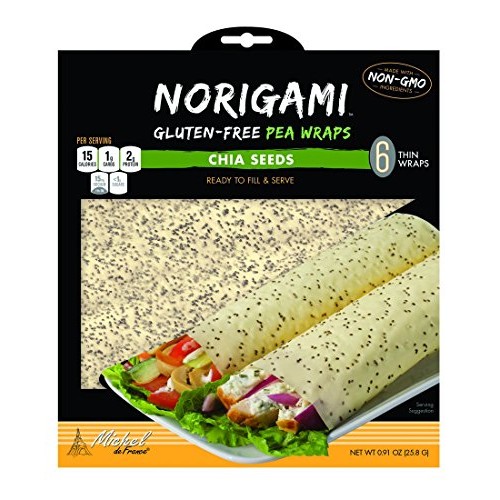 Norigami Non-Gmo Gluten-Free Pea Wraps Chia Seeds 6 Wraps, Low