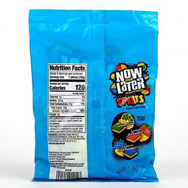 Now and Later Splits Taffy Candy Mixed Fruit Chews, 4 Ounce Bag
