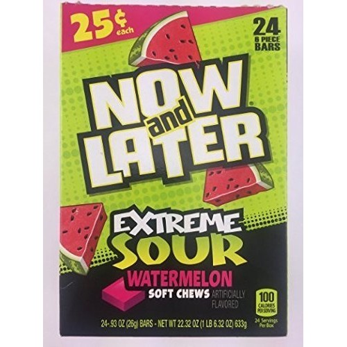 Now &Amp; Later Extreme Sour Watermelon Soft Chews - 24 6-Piece Bars
