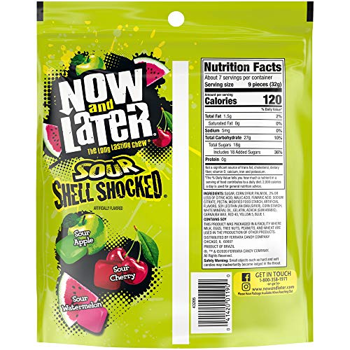 Now &Amp; Later Sour Shell Shocked Fruit Chewy Bites Candy, 8 Ounce,