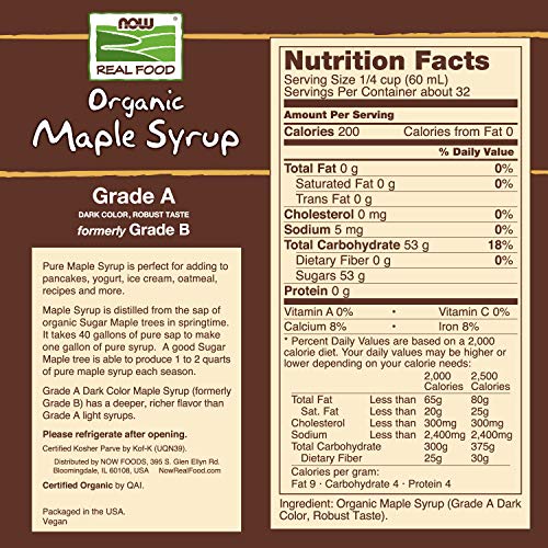 Now Foods, Certified Organic Maple Syrup, Grade A Dark Color, Ce