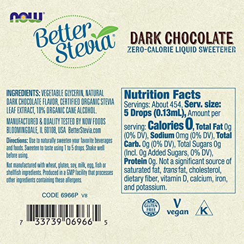 Now Foods, Better Stevia Liquid, Dark Chocolate, Zero-Calorie Li
