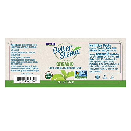 Now Foods, Certified Organic Betterstevia Liquid, Zero-Calorie L