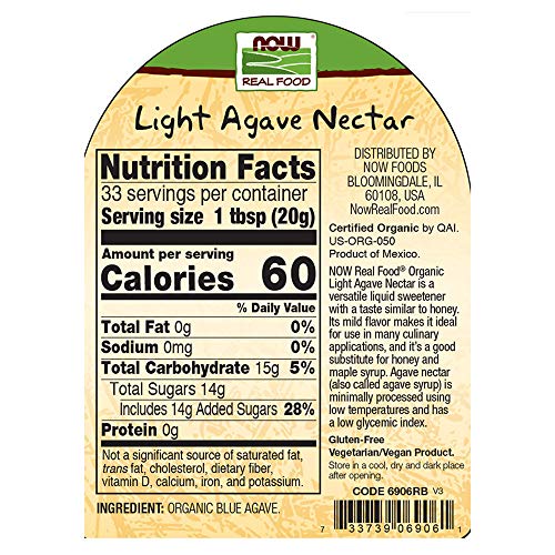 Now Foods, Certified Organic Light Agave Nectar, Blue Agave, Cer
