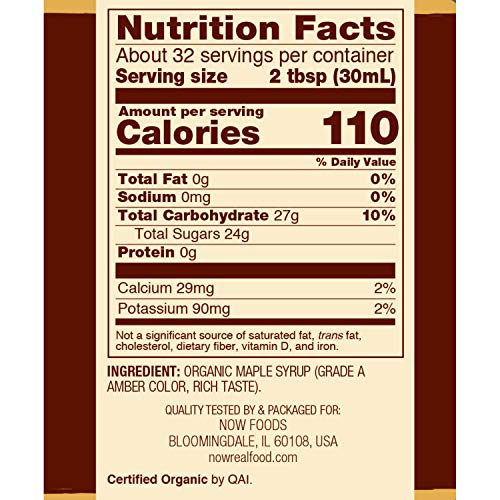 Now Foods, Certified Organic Maple Syrup, Grade A Amber Color, 1