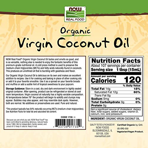 Now Foods, Certified Organic Virgin Coconut Cooking Oil, Cold-Pr
