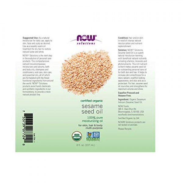 NOW Organic Sesame Seed Oil,8-Ounce