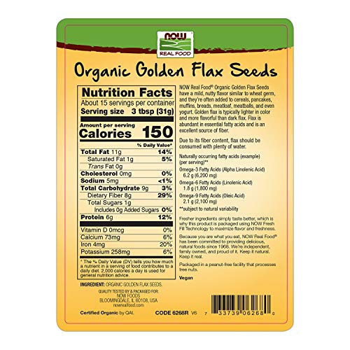 Now Foods, Organic Golden Flax Seeds, Source Of Essential Fatty