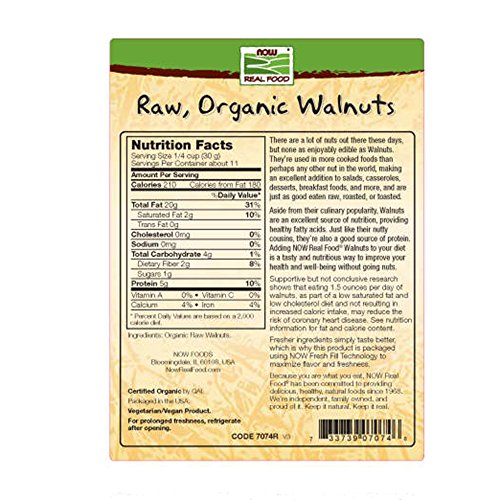 NOW Foods, Certified Organic Walnuts, Raw and Unsalted, Halves a...
