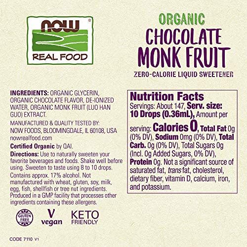 Now Foods, Organic Liquid Monk Fruit, Chocolate, Zero-Calorie Sw