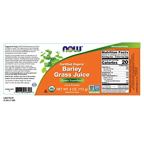 Now Supplements, Organic Barley Grass Juice, Powder With Natural