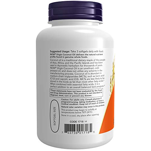 Now Supplements, Virgin Coconut Oil 1000 Mg, Cold Pressed And Un