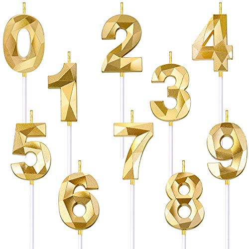 10 Pieces 3D Diamond Shape Birthday Candle Numeral 0-9 Candle Go