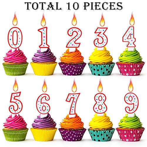 10 Pieces Polka Dot Number Candles Colorful Star Birthday Cake 0