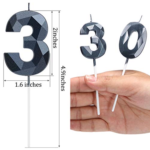 2 Pieces 30Th Birthday Candles 3D Diamond Shape Number 30 Candle