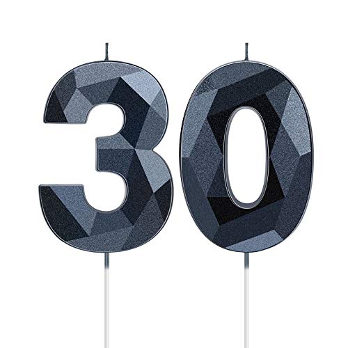2 Pieces 30Th Birthday Candles 3D Diamond Shape Number 30 Candle