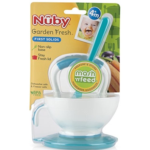 Nuby Garden Fresh Mash N Feed Bowl With Spoon And Food Masher,
