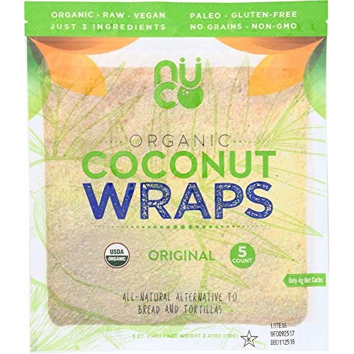 Nuco Certified Organic Paleo Gluten Free Vegan Coconut Wraps, 5