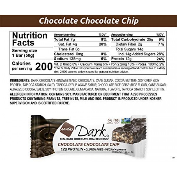 NuGo Dark Chocolate Chip, 12g Vegan Protein, 200 Calorie, Gluten...