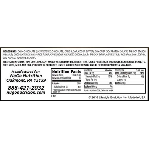 Nugo Dark Chocolate Chip, 12G Vegan Protein, 200 Calorie, Gluten