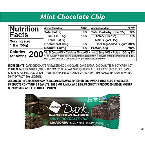Nugo Dark Chocolate Mint Chocolate Chip, 13G Vegan Protein, 200