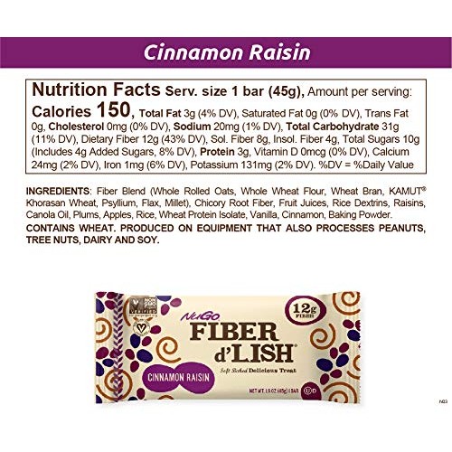 Nugo Fiber Dlish Cinnamon Raisin, 12G High Fiber, Vegan, 130 Ca