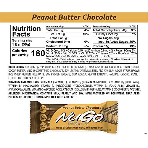 Nugo Protein Bar, Peanut Butter Chocolate, 11G Protein, 170 Calo