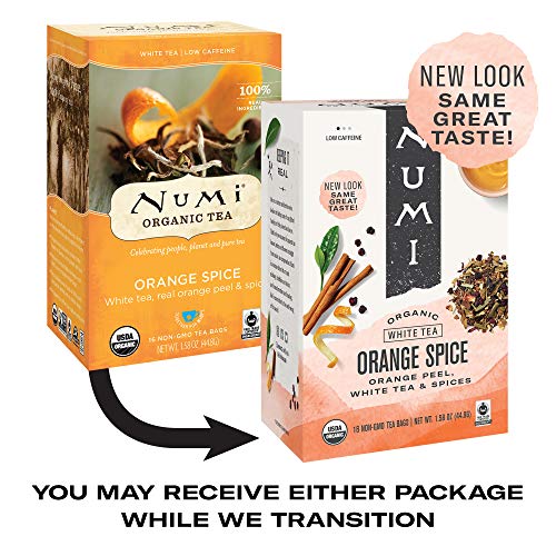 Numi Organic Tea Orange Spice, 16 Count Box Of Tea Bags, White T