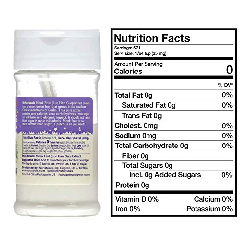 Nunaturals All Natural Pure Monk Fruit Extract Sugar Free Sweete