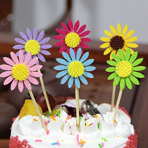 Nuomi 36Pcs Flower Cupcake Toppers Decorations Kids Birthday Par