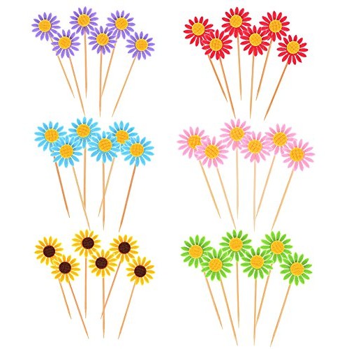Nuomi 36Pcs Flower Cupcake Toppers Decorations Kids Birthday Par