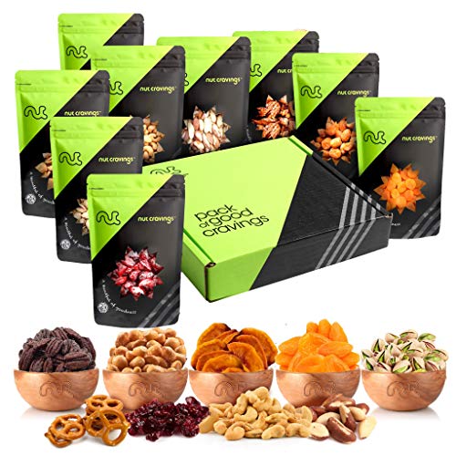 Dried Fruit &Amp; Nut Gift Basket In Green Box 9 Piece Assortment