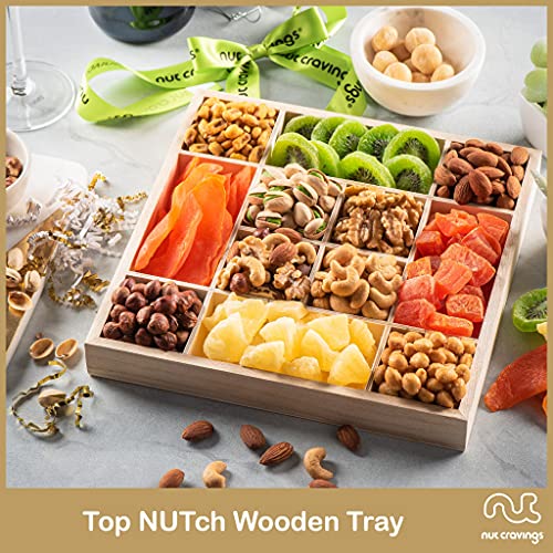 Gourmet Nut &Amp; Dried Fruit Wood Tray Gift Basket 12 Mix - Varie