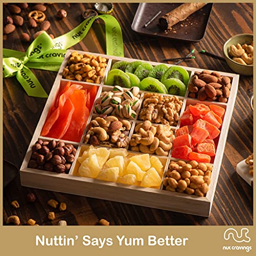Gourmet Nut &Amp; Dried Fruit Wood Tray Gift Basket 12 Mix - Varie