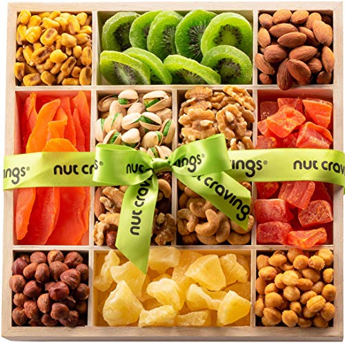 Gourmet Nut &Amp; Dried Fruit Wood Tray Gift Basket 12 Mix - Varie