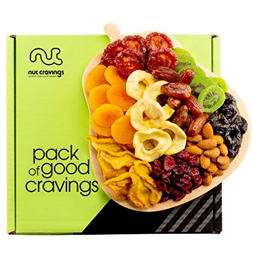 Dried Fruit &Amp; Nut Gift Basket, Pear Shaped Wood Tray 9 Mix - E