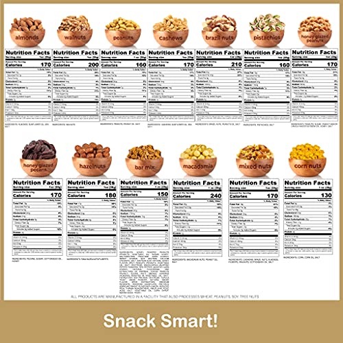 Gourmet Nut Gift Basket In Wooden Tray + Green Ribbon 13 Piece