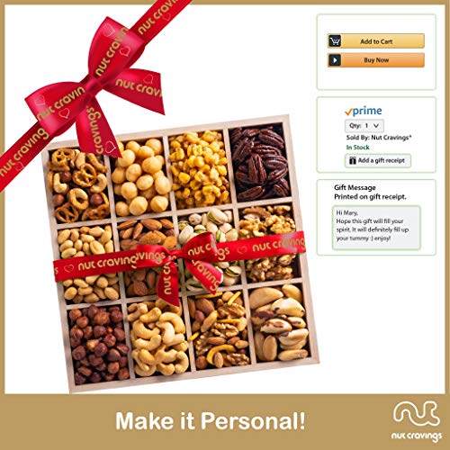 Gourmet Nut Gift Basket, Wood Tray Red Ribbbon 12 Mix - Easter