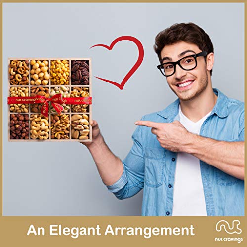 Gourmet Nut Gift Basket, Wood Tray Red Ribbbon 12 Mix - Easter