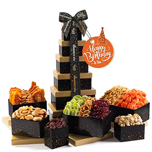 Happy Birthday Tower Gift Basket, Gourmet Nuts &Amp; Dried Fruits +