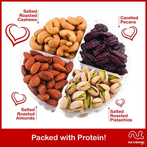 Women Gourmet Food Gift Basket, Fresh Nuts Platter 4 Section -